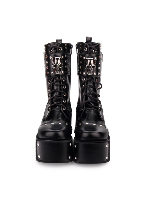 Punk Skull Rivet Black Gothic Lolita Boots