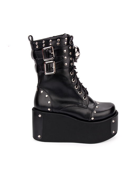 Punk Skull Rivet Black Gothic Lolita Boots