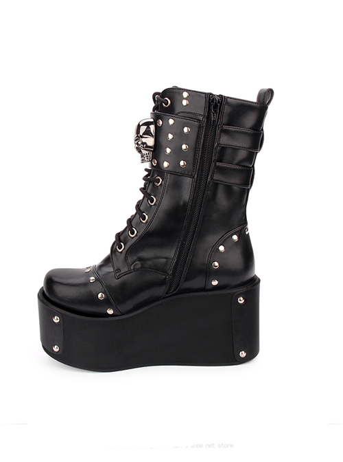 Punk Skull Rivet Black Gothic Lolita Boots