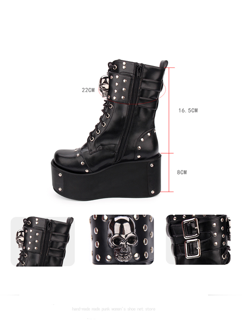 Punk Skull Rivet Black Gothic Lolita Boots