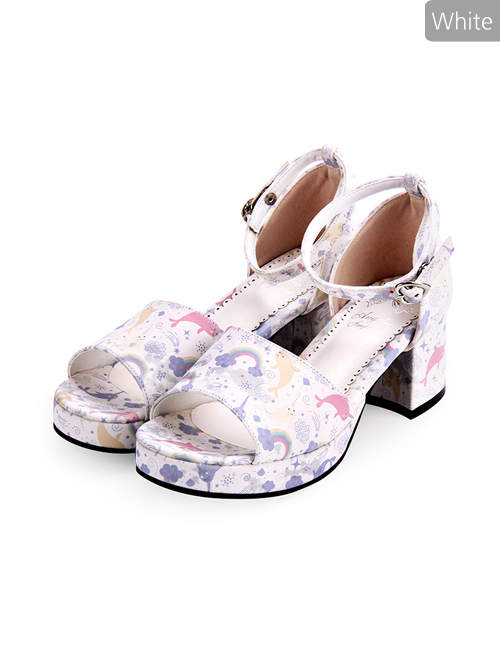 Dreamy Cute Fish Printing Round-toe Sweet Lolita Sandals