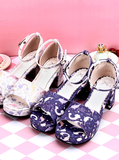 Dreamy Cute Fish Printing Round-toe Sweet Lolita Sandals