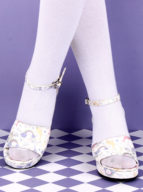 Dreamy Cute Fish Printing Round-toe Sweet Lolita Sandals