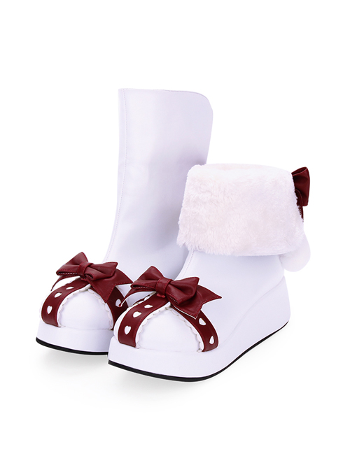 Round-toe Bowknot Plus Velvet Sweet Lolita Boots