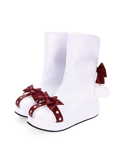 Round-toe Bowknot Plus Velvet Sweet Lolita Boots