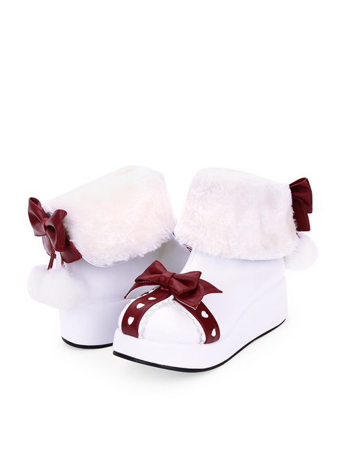 Round-toe Bowknot Plus Velvet Sweet Lolita Boots