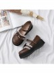 Round-toe Bowknot Lace Ruffle Cute School Lolita Thick Sole Shoes