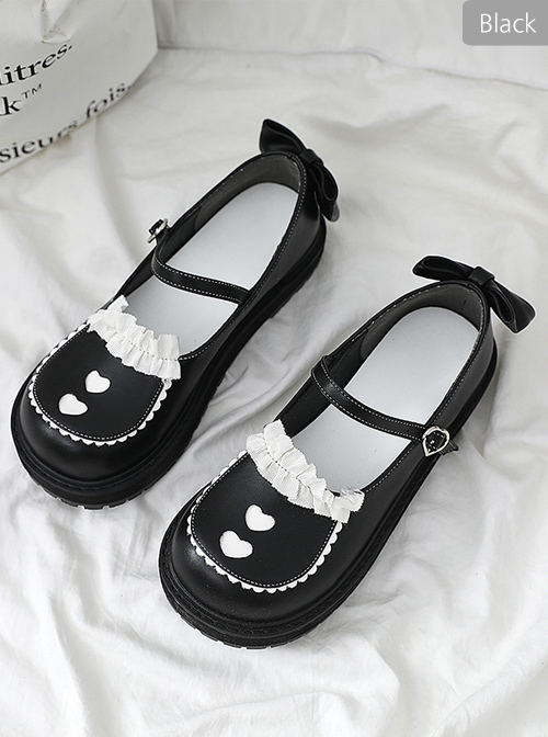 Cute Bowknot Ruffle Round-toe Black Sweet Lolita Shoes