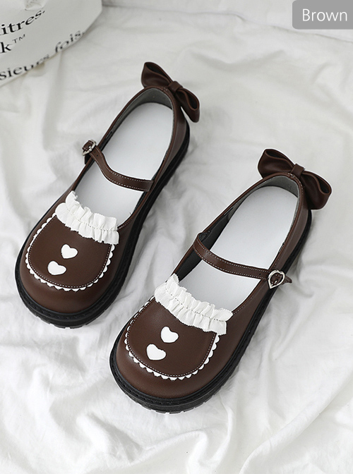 Cute Bowknot Ruffle Round-toe Black Sweet Lolita Shoes