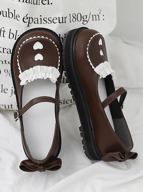 Cute Bowknot Ruffle Round-toe Black Sweet Lolita Shoes