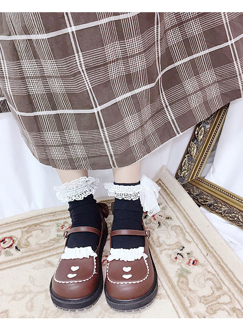 Cute Bowknot Ruffle Round-toe Black Sweet Lolita Shoes