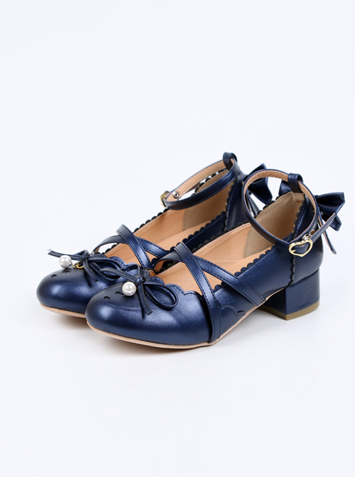 Pearlescent Color Bowknot Bead Pendant Sweet Lolita High Heel Shoes