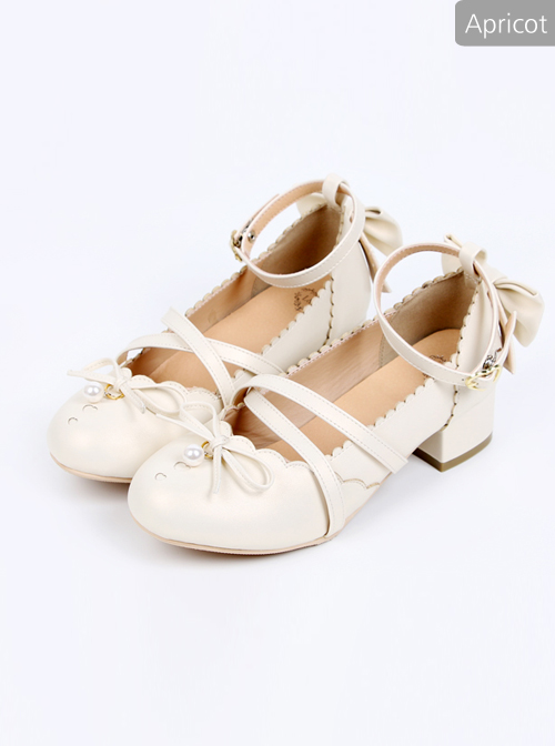 Pearlescent Color Bowknot Bead Pendant Sweet Lolita High Heel Shoes