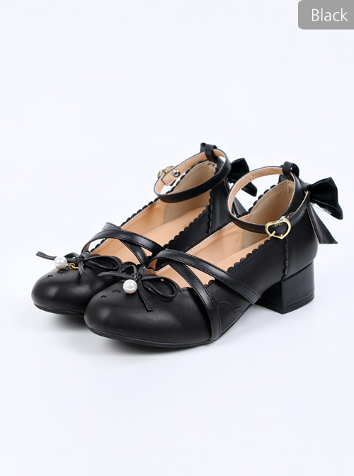 Pearlescent Color Bowknot Bead Pendant Sweet Lolita High Heel Shoes