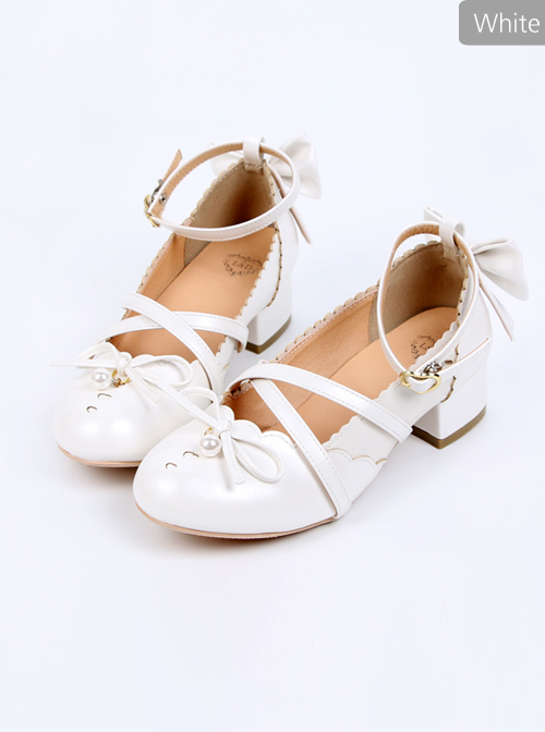 Pearlescent Color Bowknot Bead Pendant Sweet Lolita High Heel Shoes