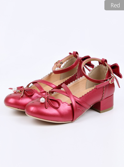 Pearlescent Color Bowknot Bead Pendant Sweet Lolita High Heel Shoes