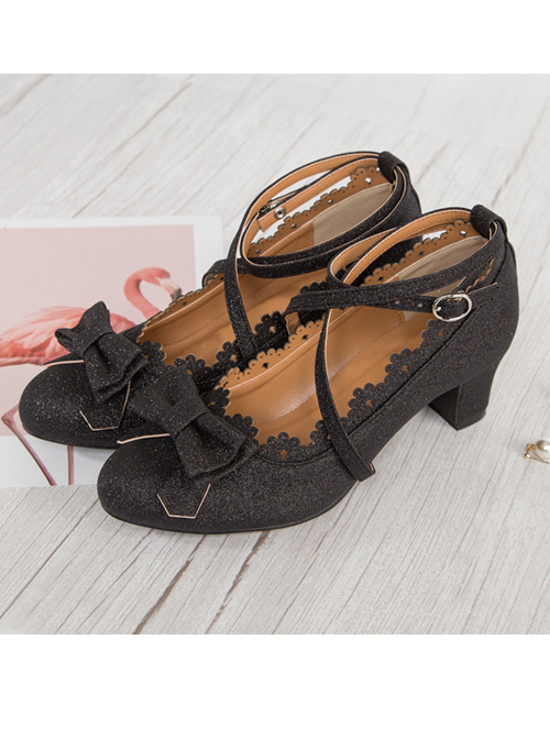 Teenage Bowknot Crucifix Lace Classic Lolita High Heels Shoes