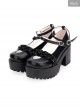 Round-toe Hollow Out Heart-shape Ruffle School Lolita High Heels Shoes