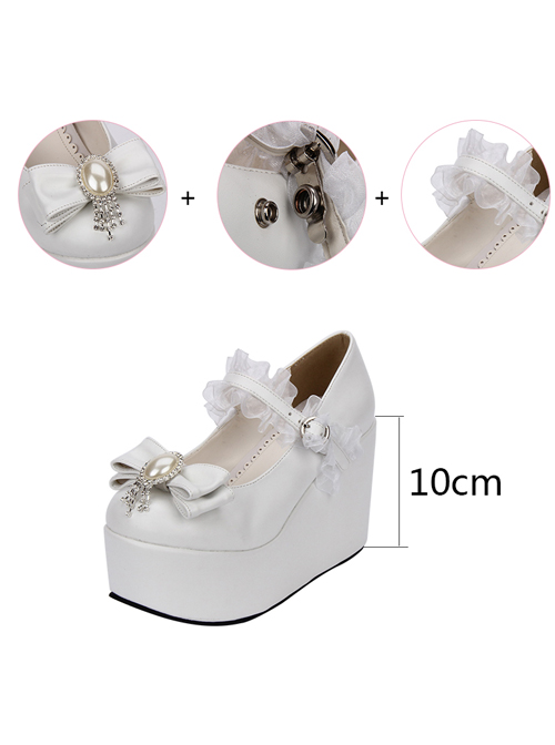 White Elegant Bride Bowknot Ornament Classic Lolita High Heel Shoes