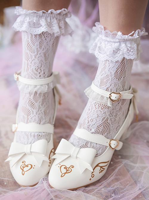 Musical Note Printing Bowknot Classic Lolita High Heel Shoes