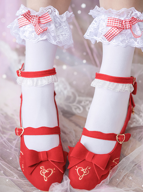 Musical Note Printing Bowknot Classic Lolita High Heel Shoes