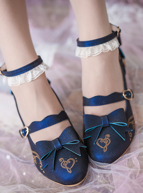 Musical Note Printing Bowknot Classic Lolita High Heel Shoes