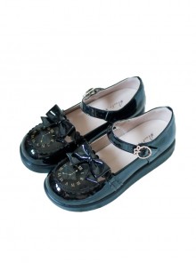 The Small Clock Series Round-toe Bowknot Sweet Lolita Patent Leather Flat Shoes