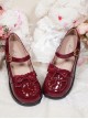 The Small Clock Series Round-toe Bowknot Sweet Lolita Patent Leather Flat Shoes