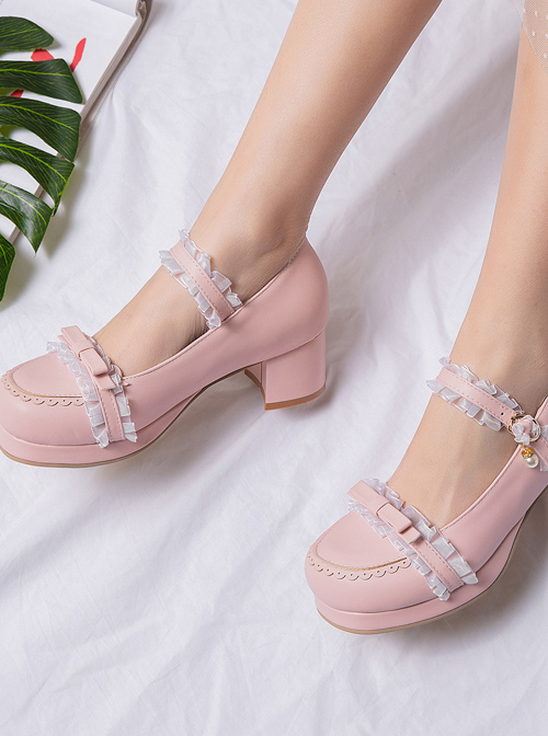 Princess Lace Edge Classic Lolita Thick Heel High Heels Shoes