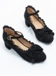 Suede Leather Round-toe Bowknot Lace Thick Heel Classic Lolita High Heel Shoes