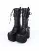 Black Round-toe Patent Leather Straps Buckles Gothic Lolita High Heel Boots