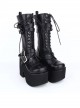 Black Round-toe Patent Leather Straps Buckles Gothic Lolita High Heel Boots