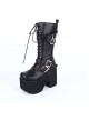 Black Round-toe Patent Leather Straps Buckles Gothic Lolita High Heel Boots