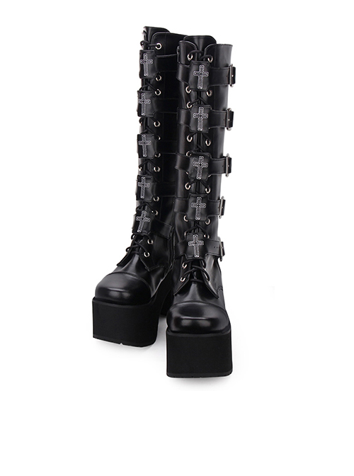 High Boots Embroidered Cross Super High Heel Punk Gothic Lolita Boots