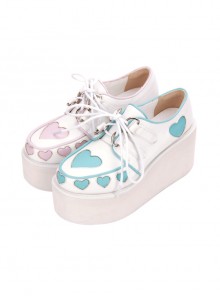 Pink And Blue Cute Heart Pattern Sweet Lolita Lace-up Platform Shoes