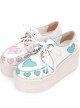 Pink And Blue Cute Heart Pattern Sweet Lolita Lace-up Platform Shoes