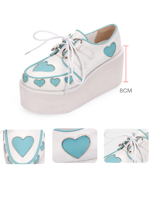 Pink And Blue Cute Heart Pattern Sweet Lolita Lace-up Platform Shoes