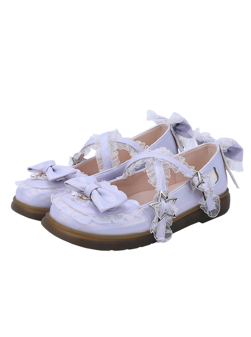 Laser PU Leather Sweet Lolita Bowknot Round-toe Flat Shoes