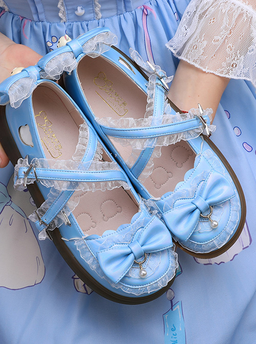 Laser PU Leather Sweet Lolita Bowknot Round-toe Flat Shoes