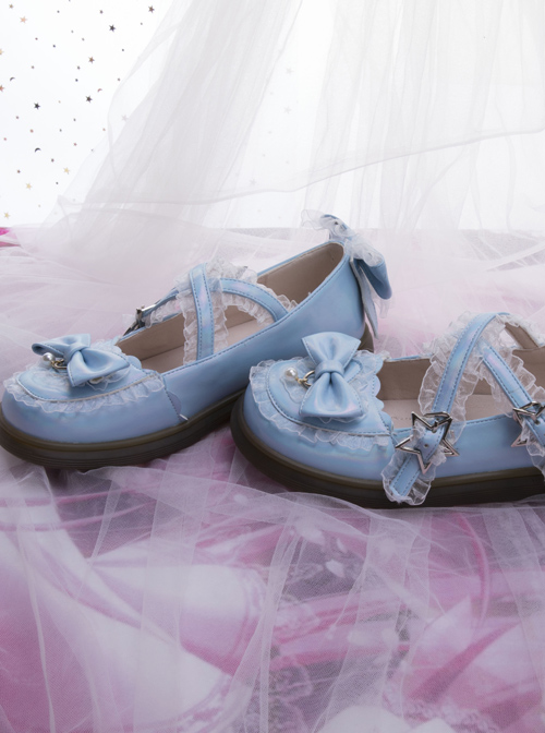 Laser PU Leather Sweet Lolita Bowknot Round-toe Flat Shoes