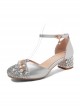 Round-toe Sequins Thick Heel Sandals Classic Lolita High Heel Shoes