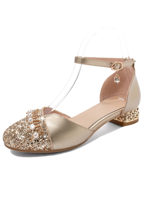 Round-toe Sequins Thick Heel Sandals Classic Lolita High Heel Shoes