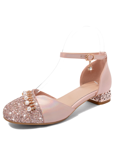 Round-toe Sequins Thick Heel Sandals Classic Lolita High Heel Shoes