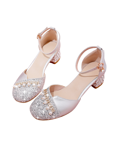 Round-toe Sequins Thick Heel Sandals Classic Lolita High Heel Shoes