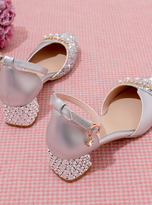 Round-toe Sequins Thick Heel Sandals Classic Lolita High Heel Shoes