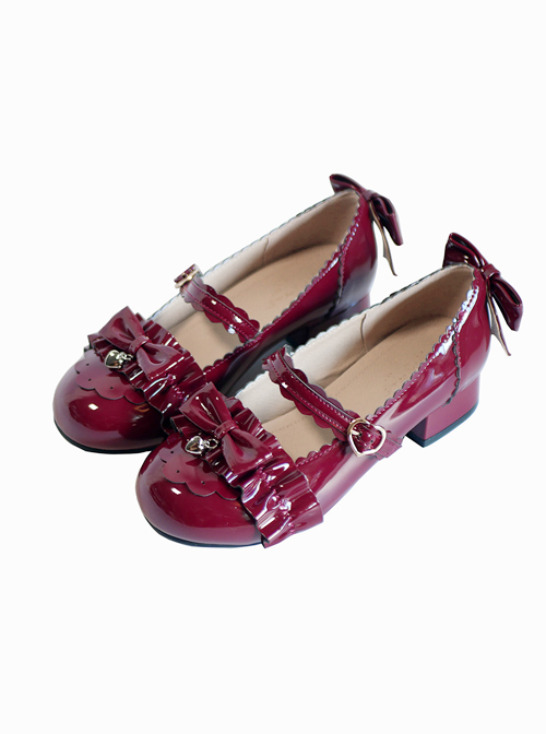 Bowknot Patent Leather Sweet Lolita Low Heel Shoes