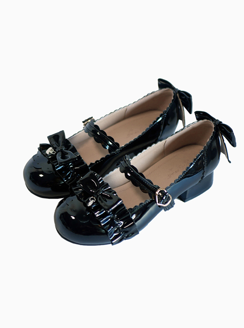 Bowknot Patent Leather Sweet Lolita Low Heel Shoes