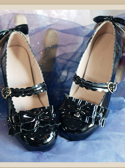 Bowknot Patent Leather Sweet Lolita Low Heel Shoes