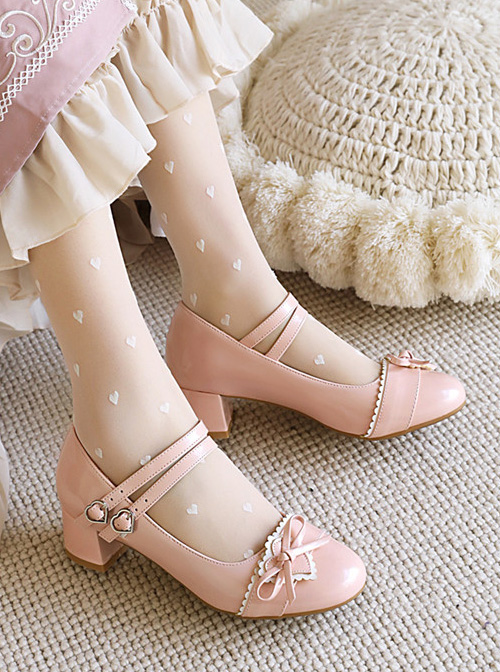 Concise Bowknot Patent Leather Sweet Lolita Thick Heel Shoes