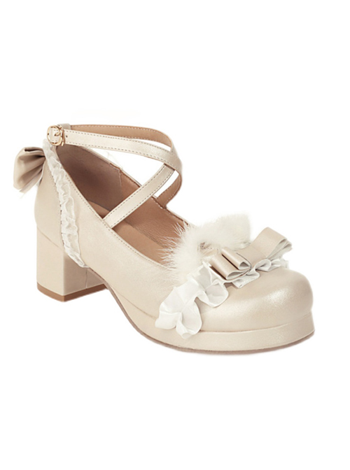 Bowknot Cute Plush Sweet Lolita Thick Heel Shoes